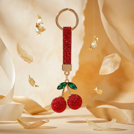 Rhinestone Cherry Keychain