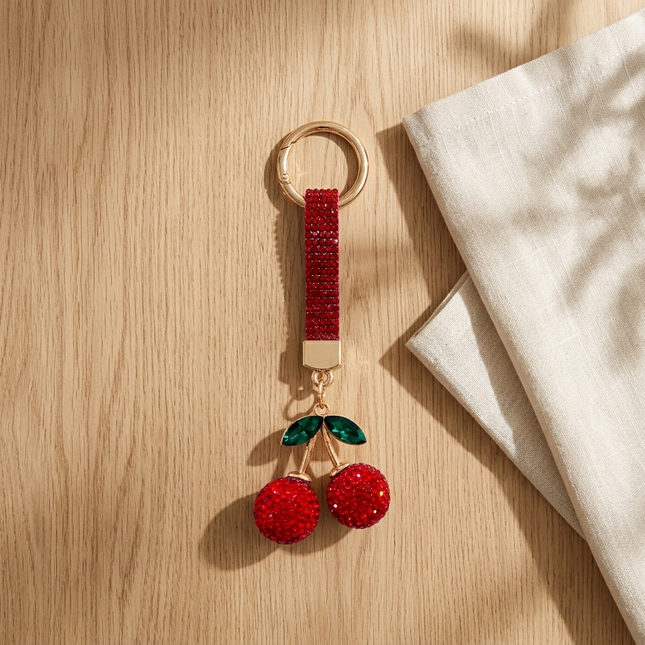 Rhinestone Cherry Keychain