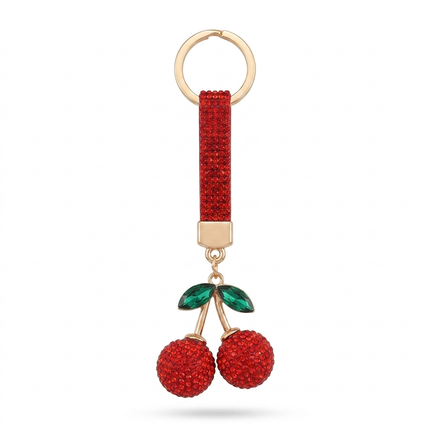 Rhinestone Cherry Keychain