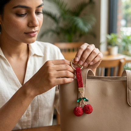 Rhinestone Cherry Keychain