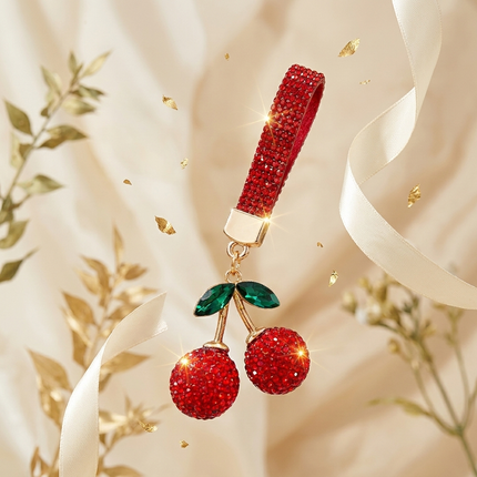 Rhinestone Cherry Keychain