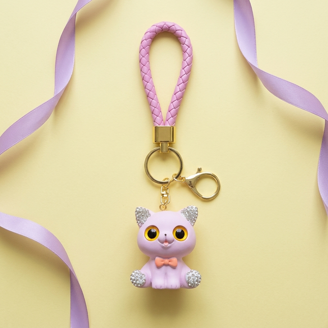 Rhinestone Blush Kitty Charm Keychain