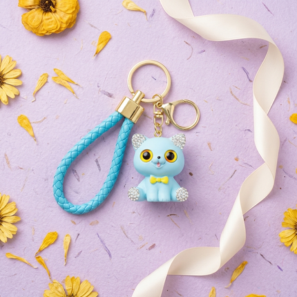 Strass-Aqua-Katzen-Anhänger-Schlüsselanhänger