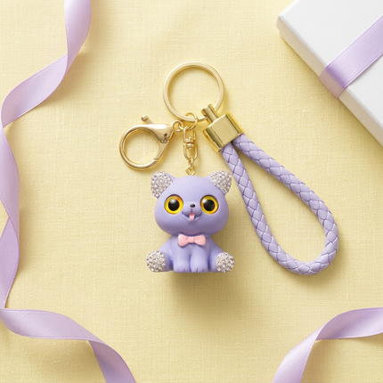 Rhinestone Lavender Kitty Charm Keychain