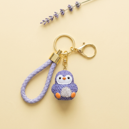 Rhinestone Penguin Charm Keychain