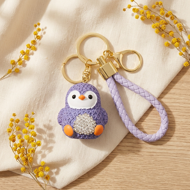 Rhinestone Penguin Charm Keychain