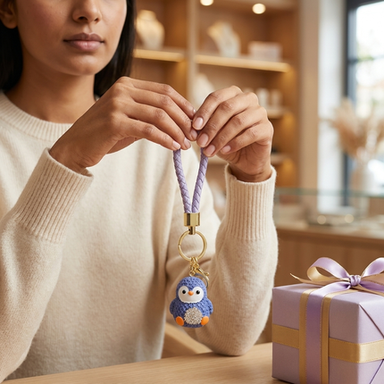 Rhinestone Penguin Charm Keychain