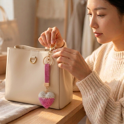Rhinestone Heart Bag Charm (Blush Pink)