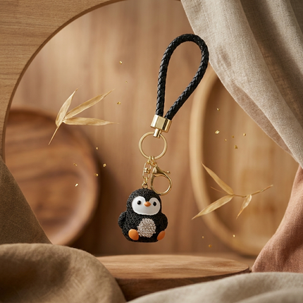 Rhinestone Penguin Keychain - Black