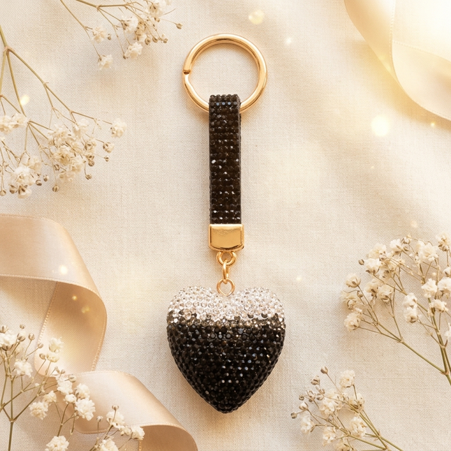 Rhinestone Heart Bag Charm (Midnight Sparkle)