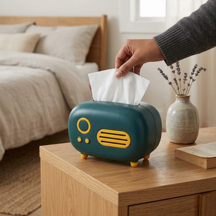 Vintage Radio Tissue Box (Teal)