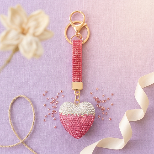 Rhinestone Heart Bag Charm (Blush Pink)