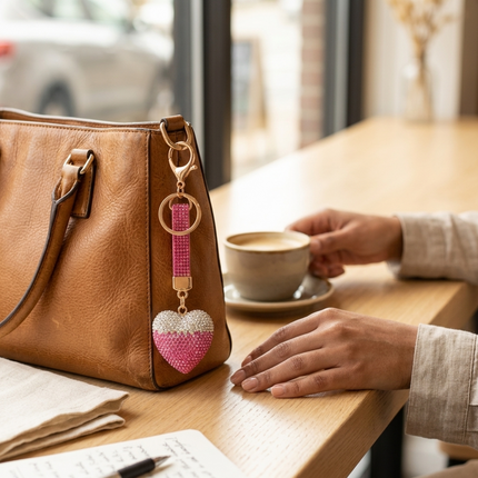 Rhinestone Heart Bag Charm (Blush Pink)