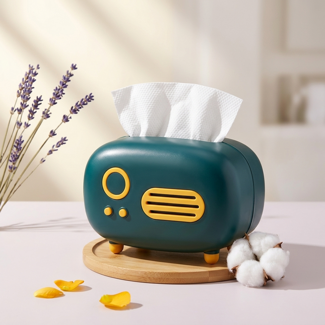 Vintage Radio Tissue Box (Teal)