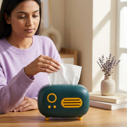 Vintage Radio Tissue Box (Teal)