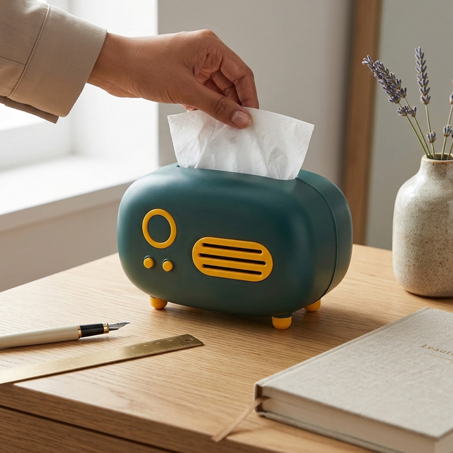 Vintage Radio Tissue Box (Teal)