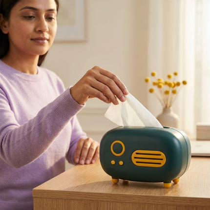 Vintage Radio Tissue Box (Teal)