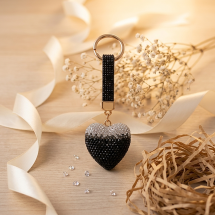 Rhinestone Heart Bag Charm (Midnight Sparkle)